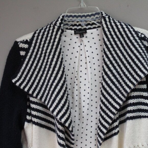 Womens Talbots Wool Blend Long Boho Sweater Ivory Blue Open Front Size Large - Picture 2 of 7